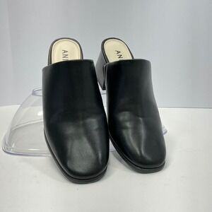 Anne Klein Black Mules Block Heel Slip‎ On Classic Shoes Size 7.5M